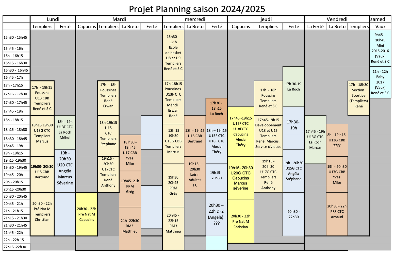 Planning Saison 2024 - 2025