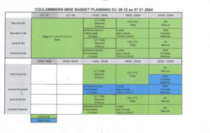 Planning du 26 décembre 2023 au 7 janvier 2024