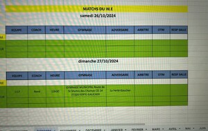 Match du Week-End du 26 et 27 octobre