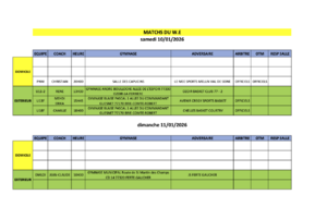 Match du week-end 10 et 11 janvier
