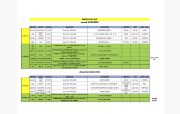 Match du week-end 31 janvier et 01 février