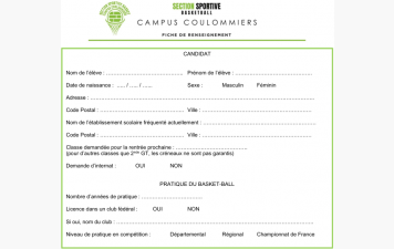 Dossier Candidature Section Sportive Basket - Rentrée 2026