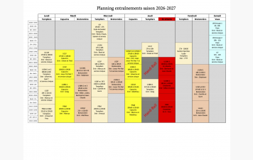 Planning entrainements saison 2026-2027