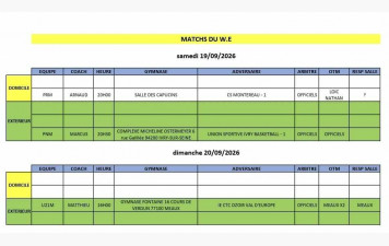 Match du week-end 19 et 20 septembre