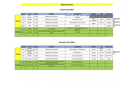 Match du week-end 15 et 16 novembre