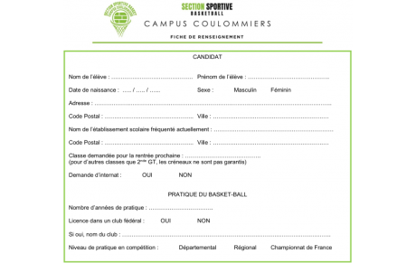 Dossier Candidature Section Sportive Basket - Rentrée 2026