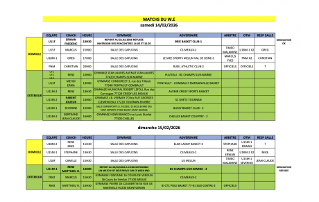 Match du week-end 14 et 15 février