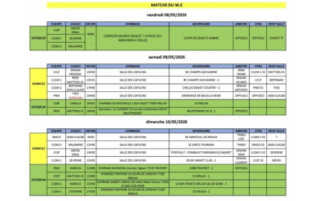 Match du week-end 09 et 10 mai
