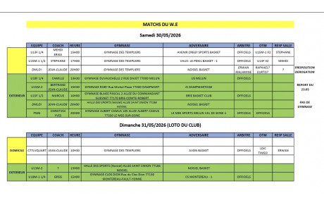 Match du week-end 30 et 31 mai